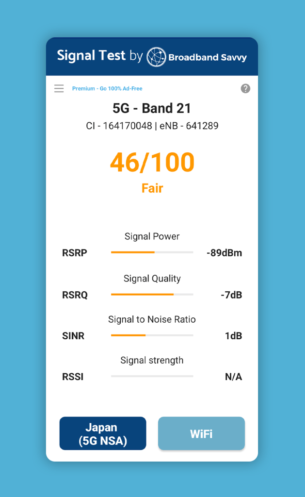 Monitoring mobile signal on the Broadband Savvy mobile app.