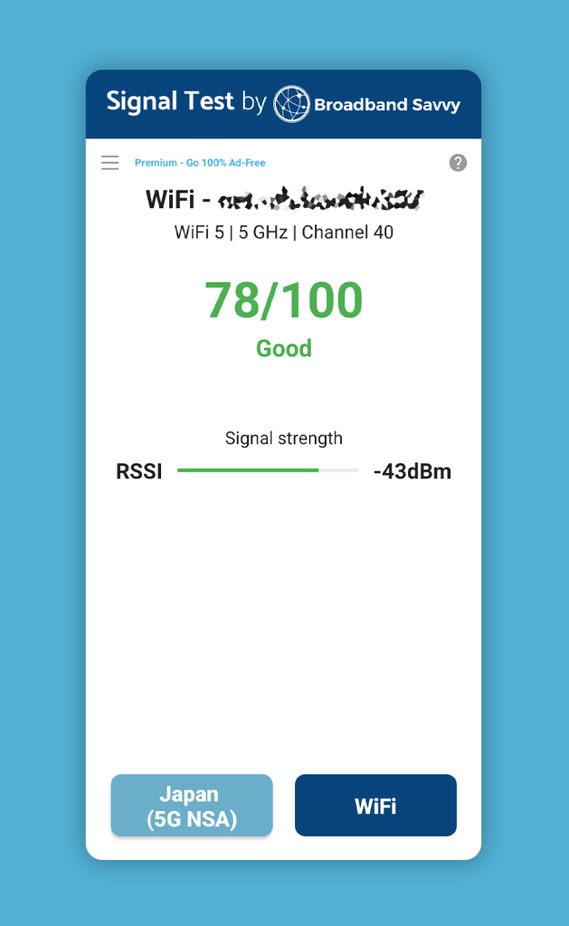 Monitoring WiFi signal on the Broadband Savvy mobile app.