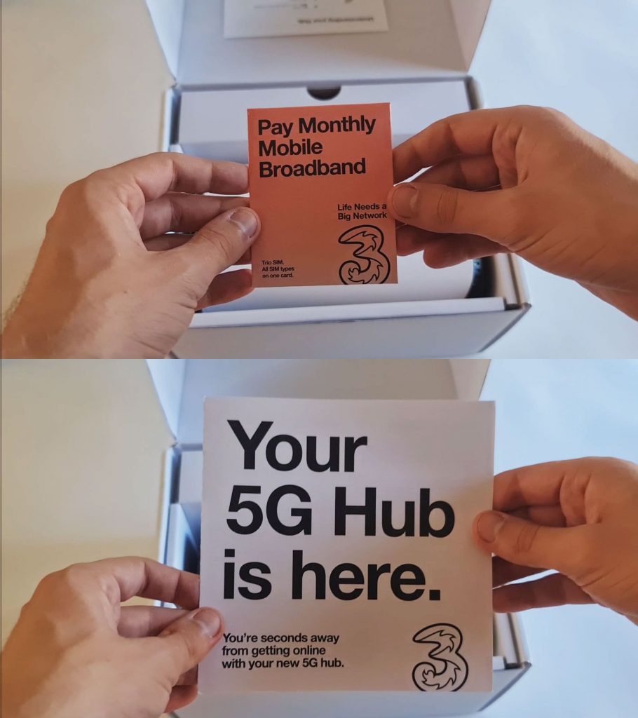 Three 5G Hub info cards.