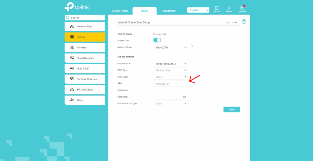 Changing APN settings on a TP-Link router.