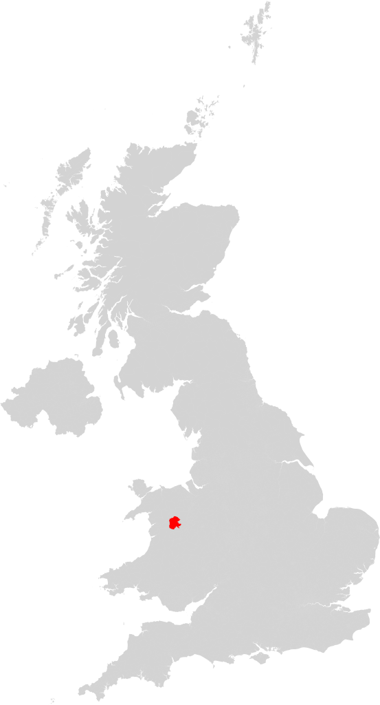 Map of the UK showing the Banwy-Llanfihangel-and-Llanwddyn electoral ward.