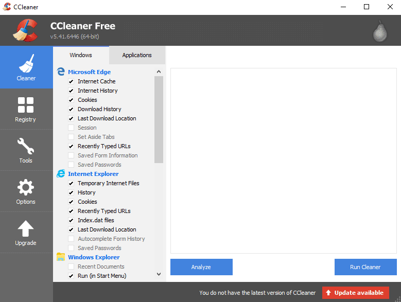 CCleaner user interface.