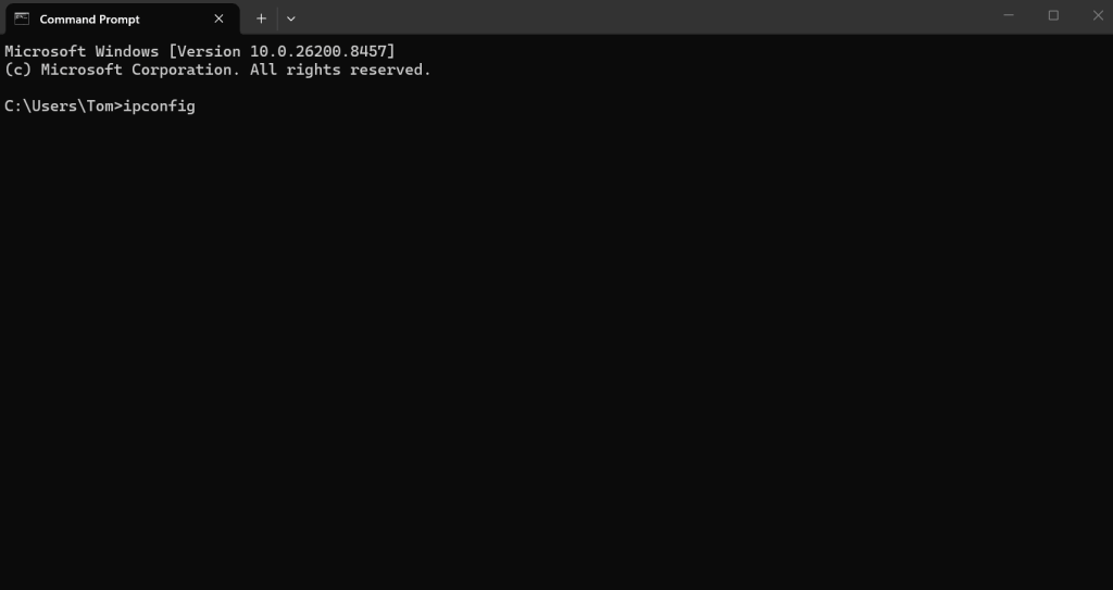 ipconfig command in Windows command prompt.