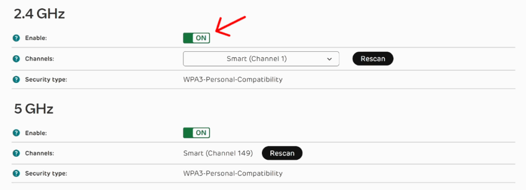 Disabling 2.4GHz WIFi band on an EE router.