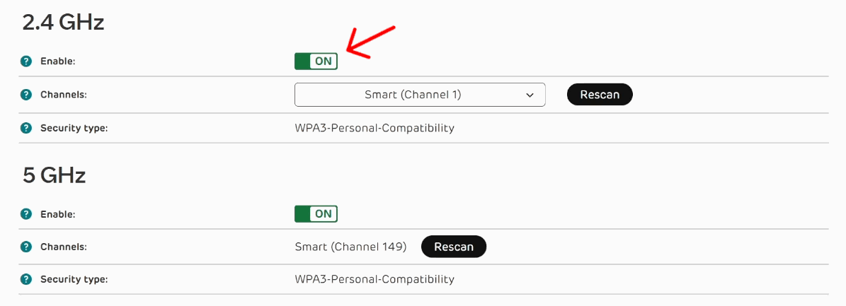 Disabling 2.4GHz WIFi band on an EE router.