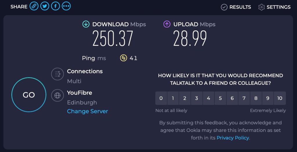 EE 5G home broadband Wi-Fi speed test.