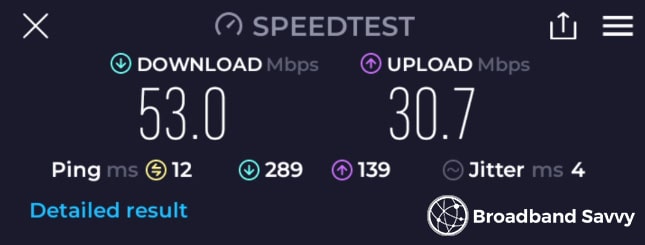 EE Smart Hub Plus long distance speed test result.