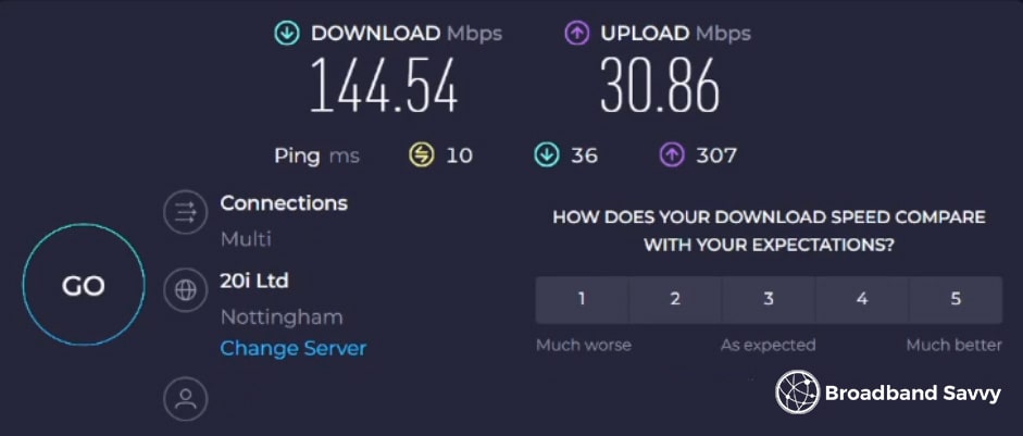 EE Smart Hub Plus speed test result.