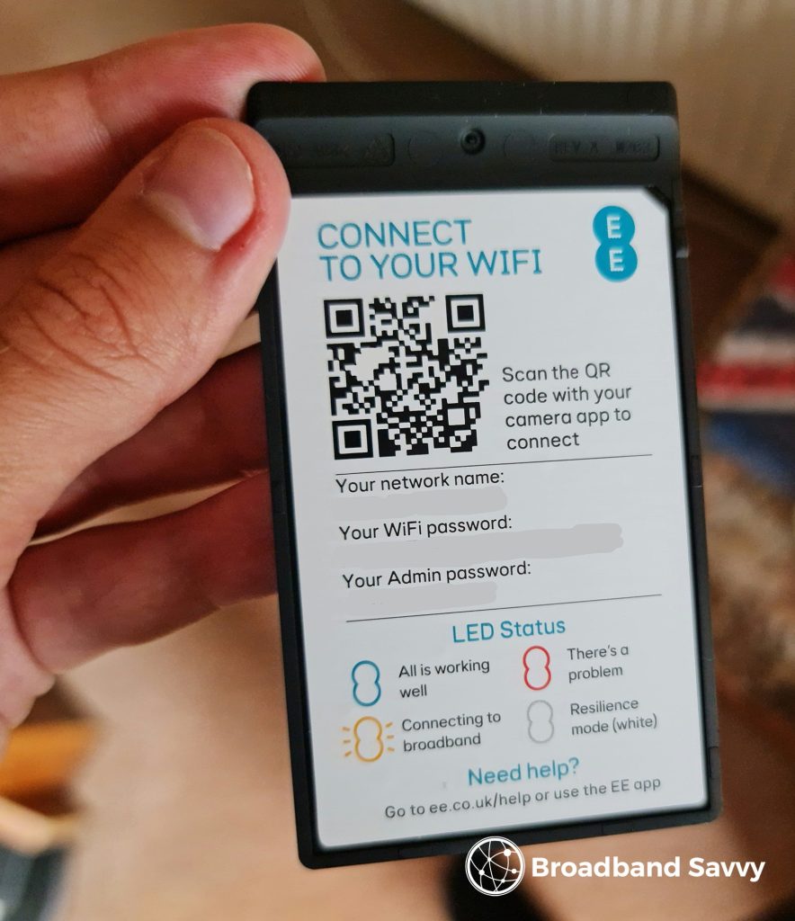 EE Smart Hub Plus Wi-Fi login details card.