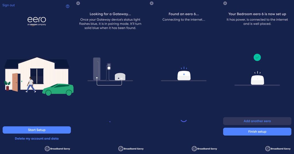 eero in-app setup process walkthrough, screen-by-screen.