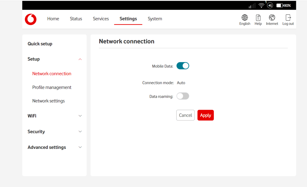 How to enable data roaming on Vodafone MiFi.