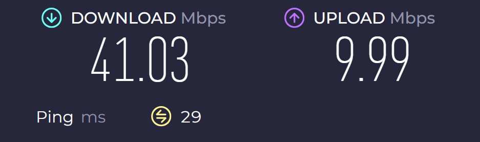 Ethernet speed test result from the Three 4G Hub.