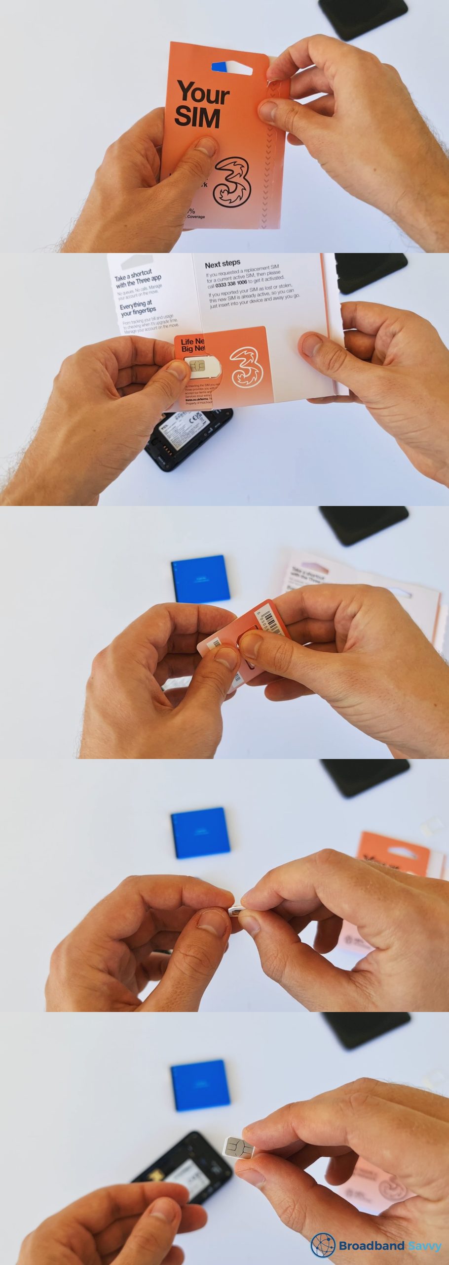 Getting the nano SIM card from its packaging.