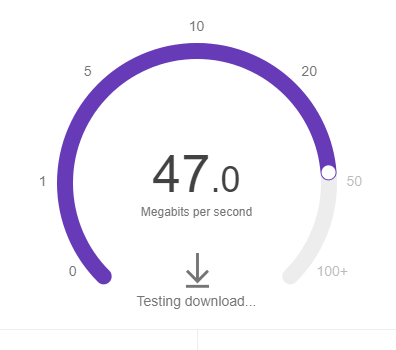 Google speed test download speed result.