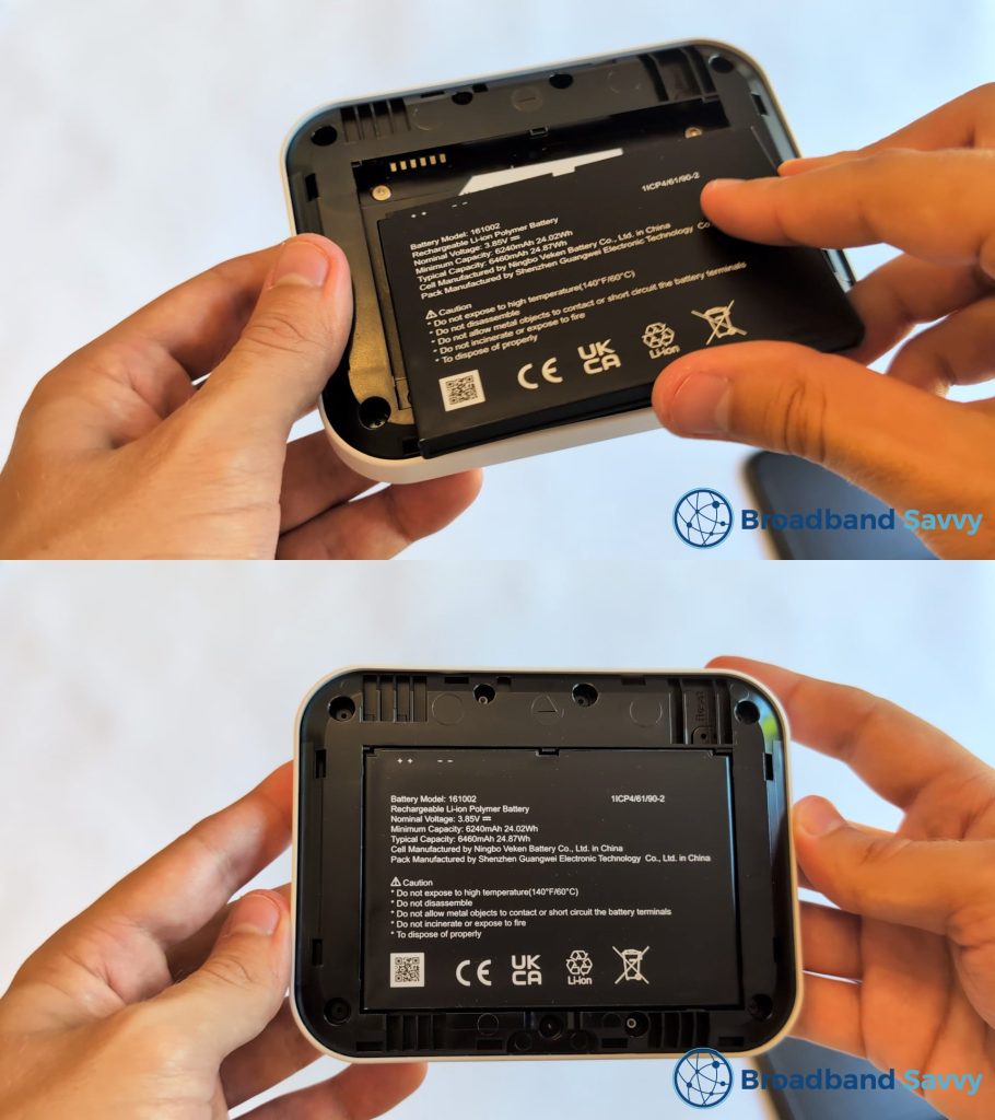 Inserting the battery into the EE MiFi device.