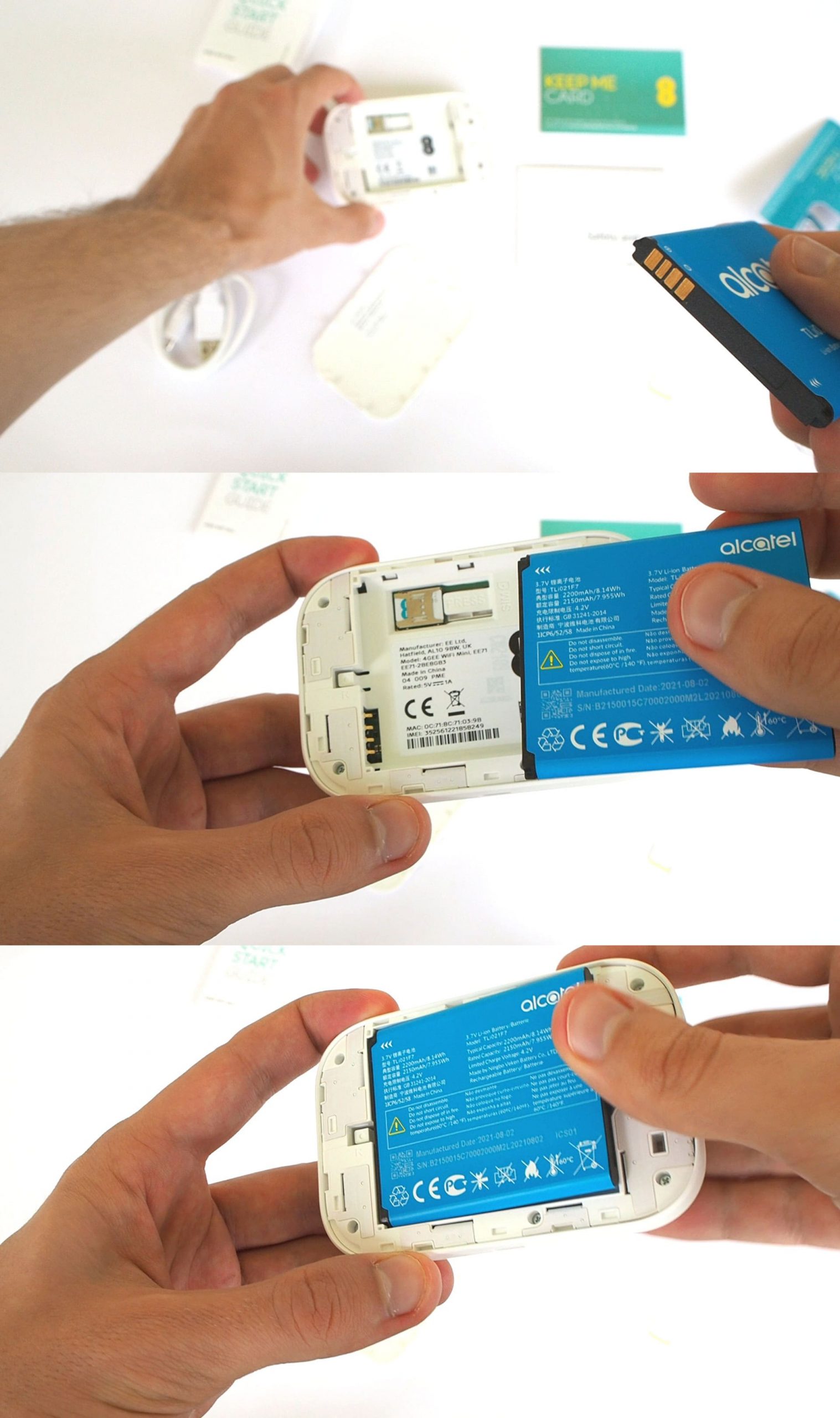 Inserting the battery into the EE MiFi device.