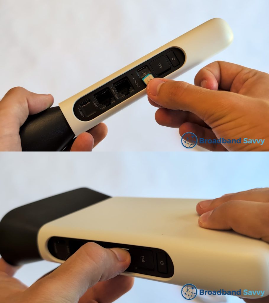 Inserting the SIM card into the router.