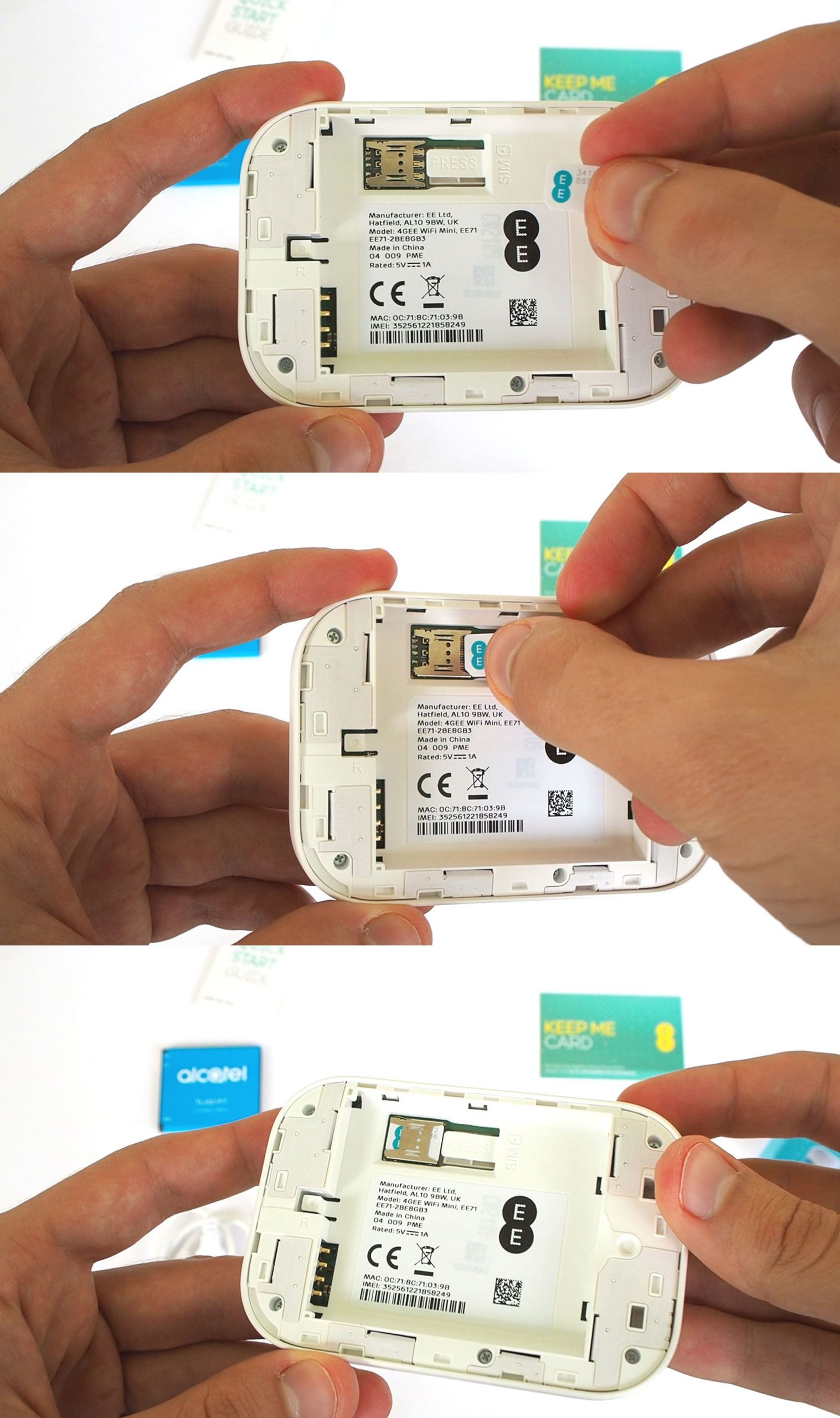 Inserting the SIM card into the EE 4G WiFi device.