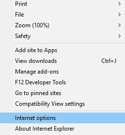 Internet explorer options tab.