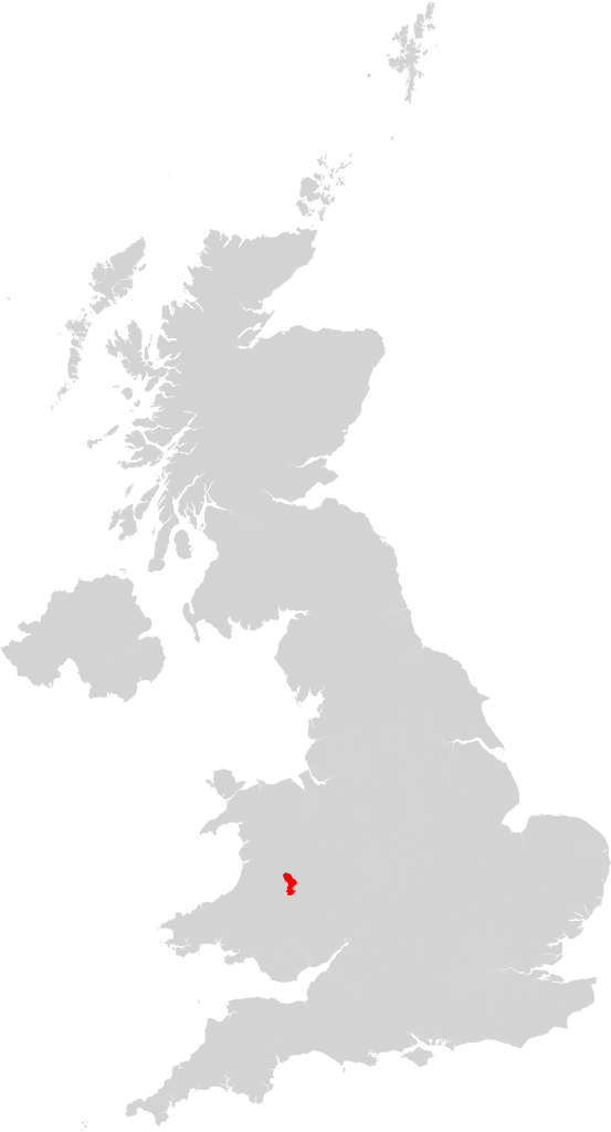 Map of the UK showing the Ithon Valley electoral ward.
