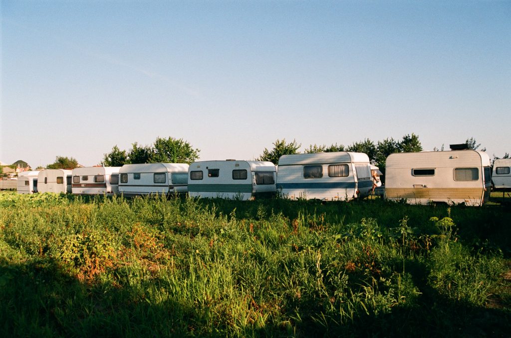 Line of caravans in a caravan park.