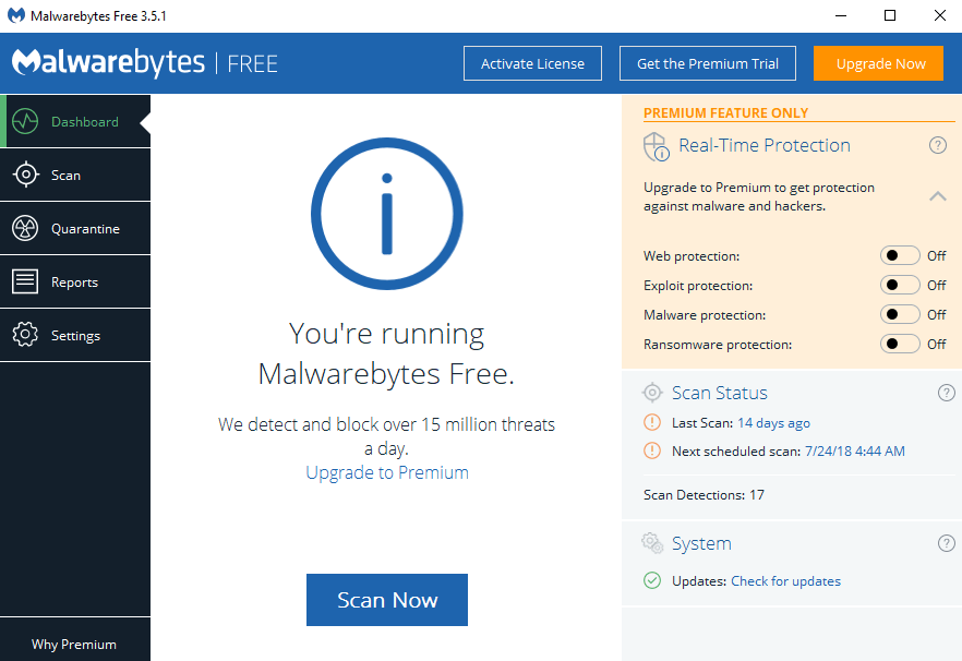 Malwarebytes user interface.