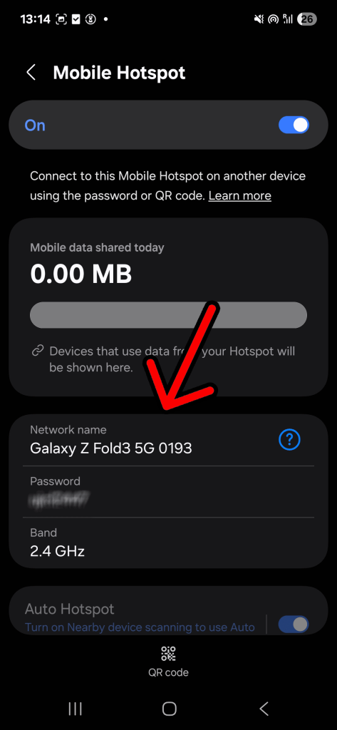 Finding the WiFi login name and password for the hotspot on an Android phone.
