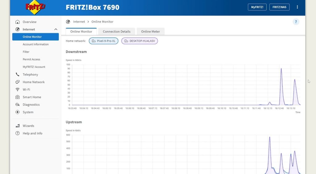 Monitoring bandwidth usage by device on a FRITZ!Box router.