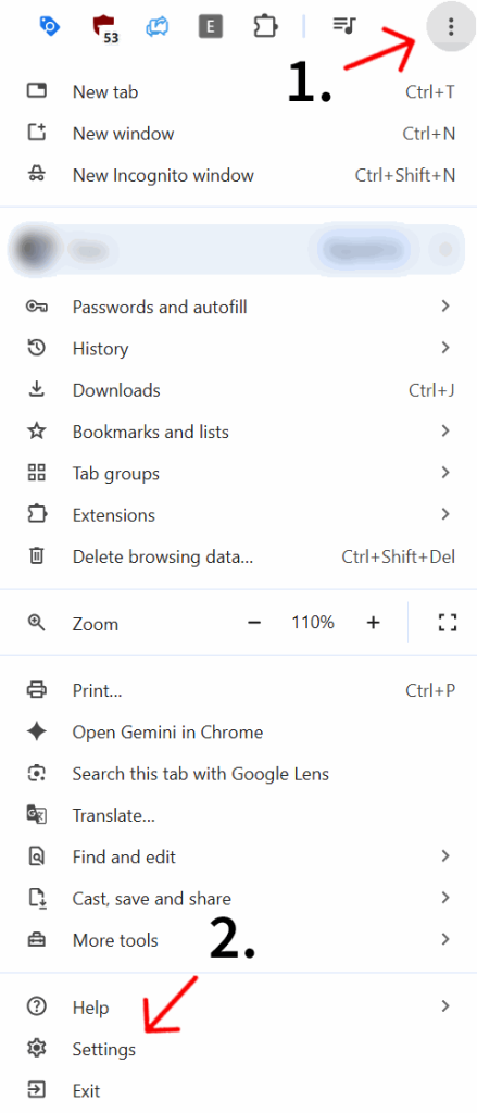 Opening the settings menu in Google Chrome.