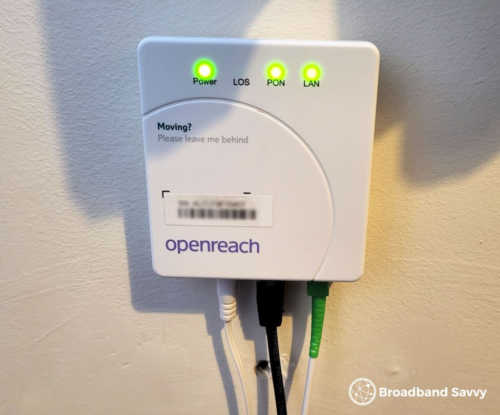 Openreach full fibre modem that our broadband connection plugs into.