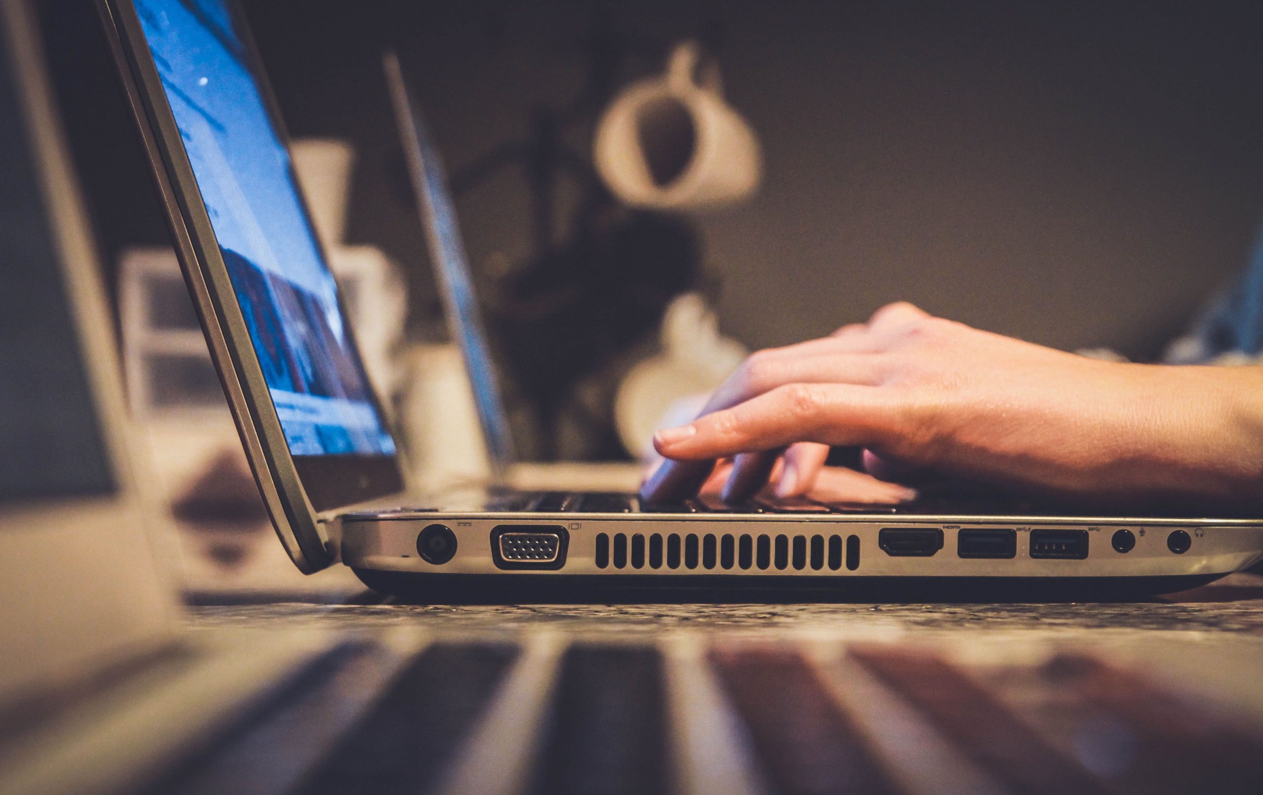 Person working online on a laptop.