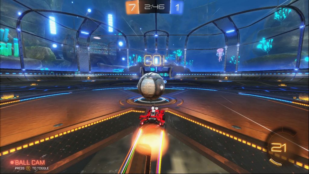 Playing Rocket League, gameplay screenshot.