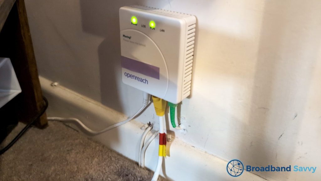 Plugging LAN cable into Openreach ONT.