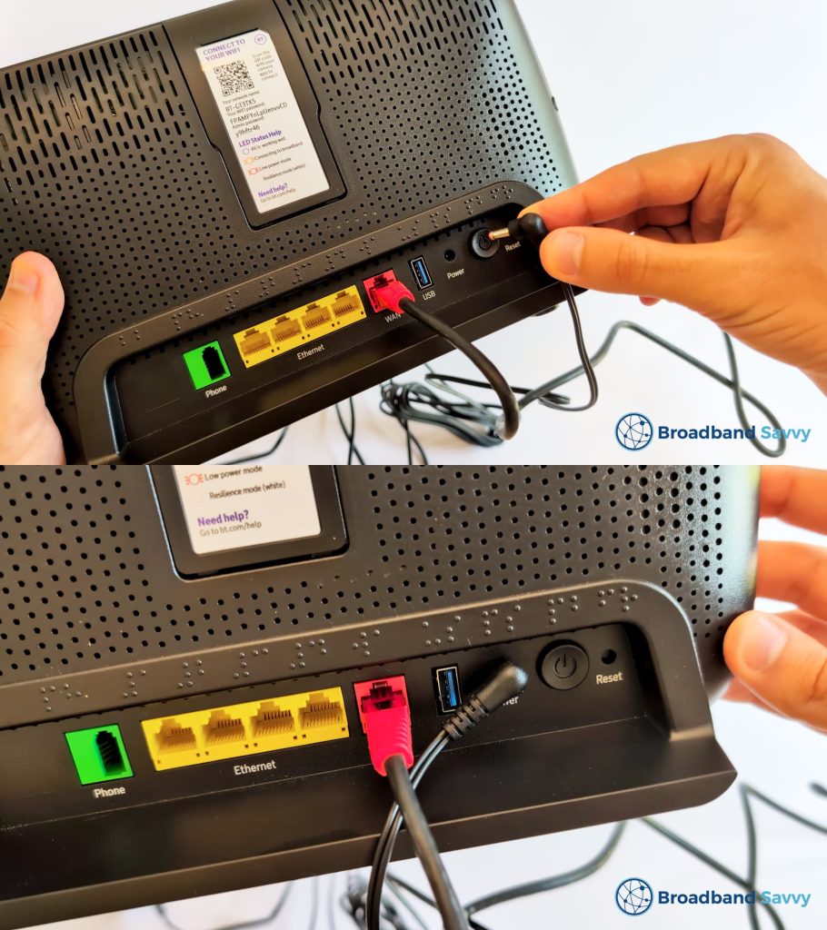 Plugging the BT Smart Hub 3 into power.