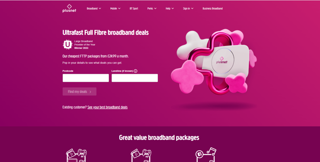 Plusnet website.