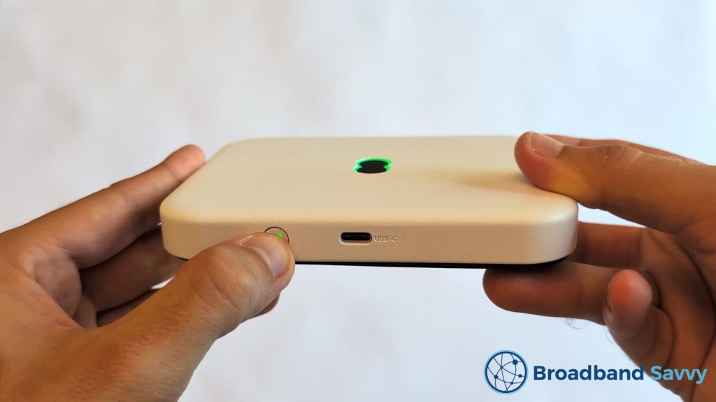 Powering on the EE 5G MiFi device.