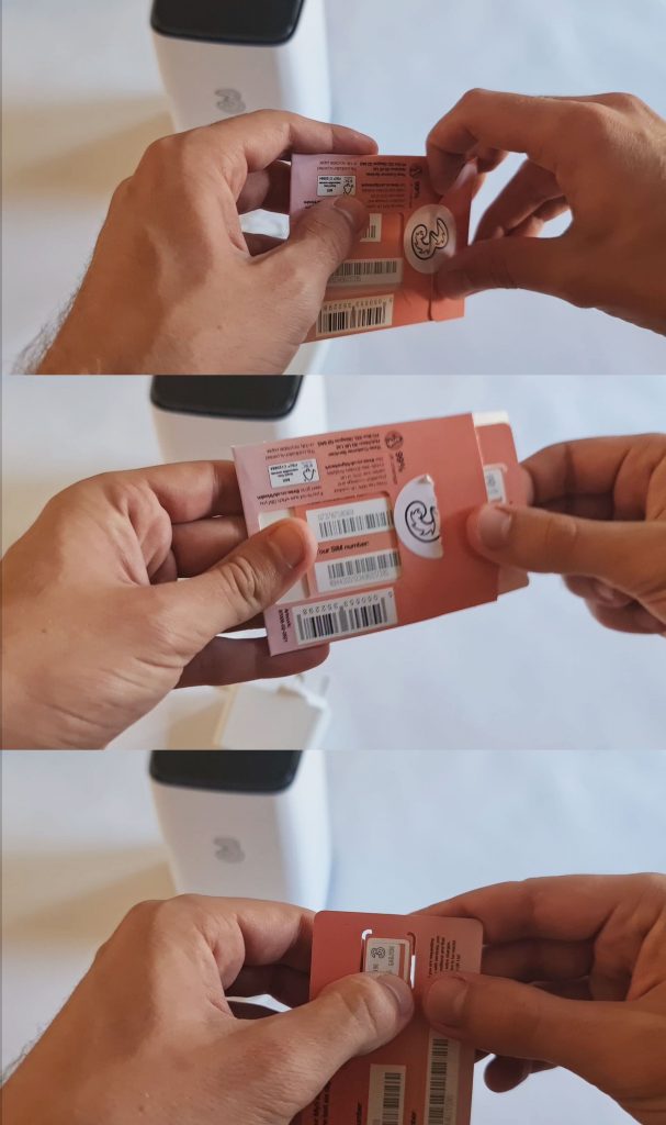 Removing the 5G SIM card from its packaging.
