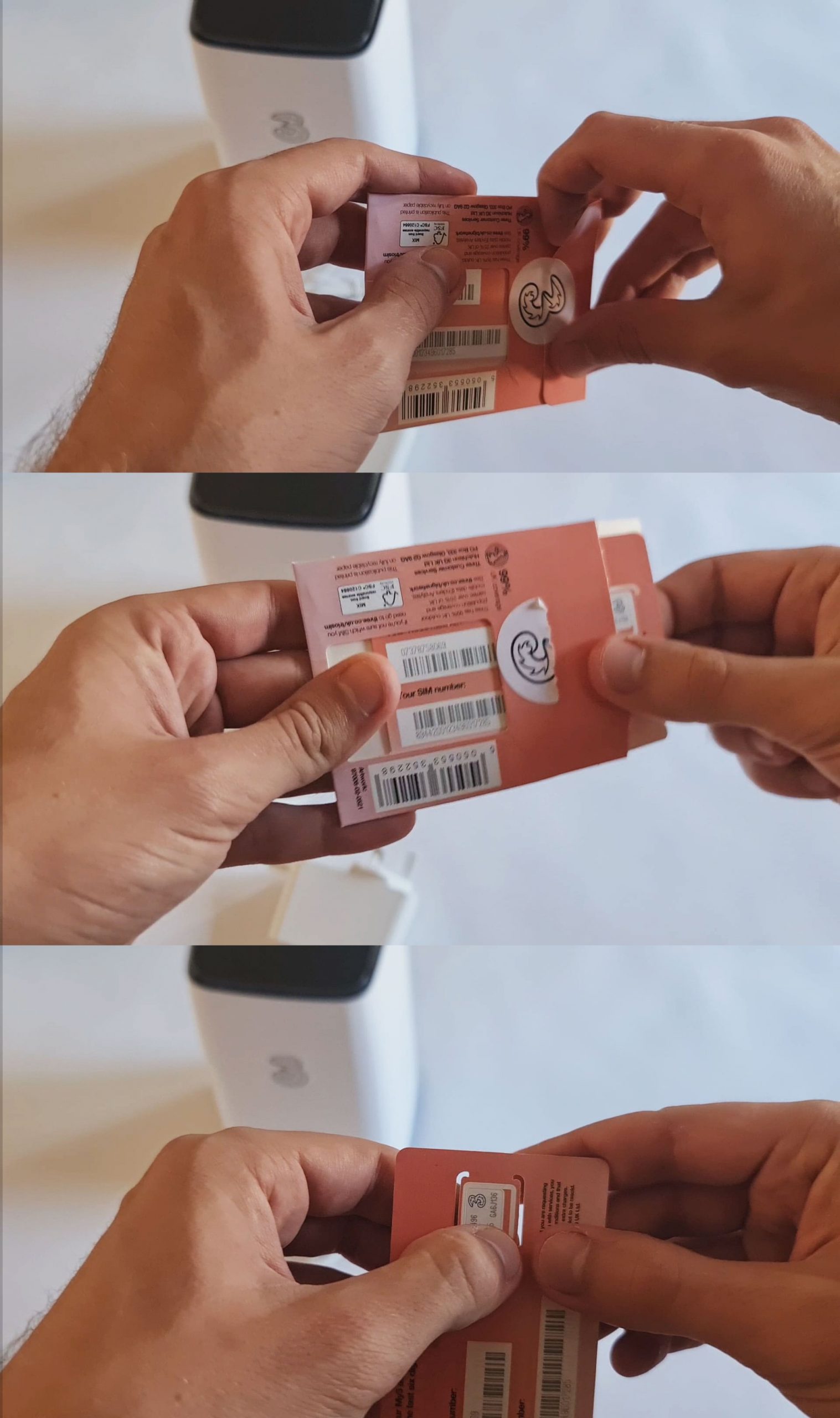 Removing the 5G SIM card from its packaging.