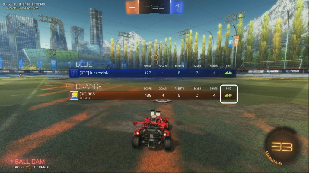 Rocket League ping using the 5G Hub.