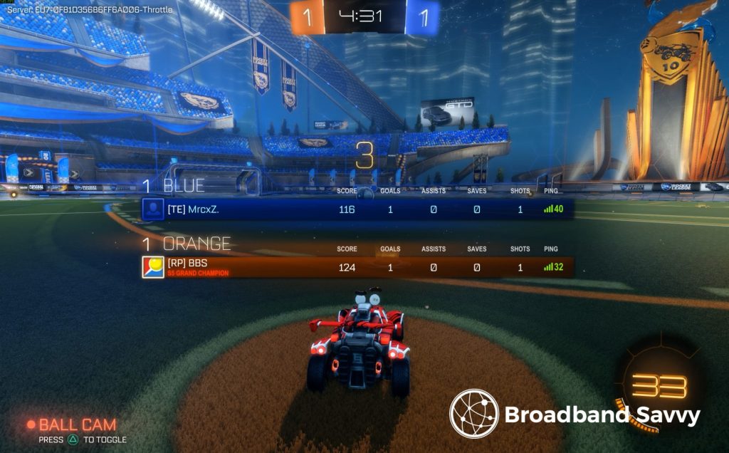 Rocket league screenshot taken playing on the EE Smart 4G Hub.