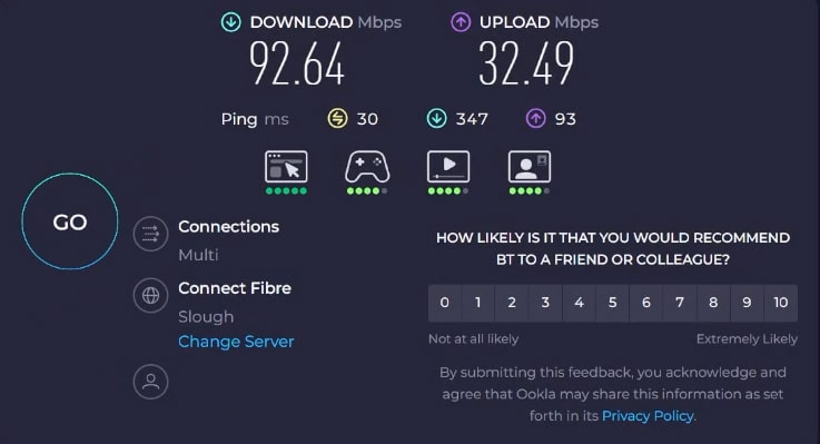 Ethernet speed test.