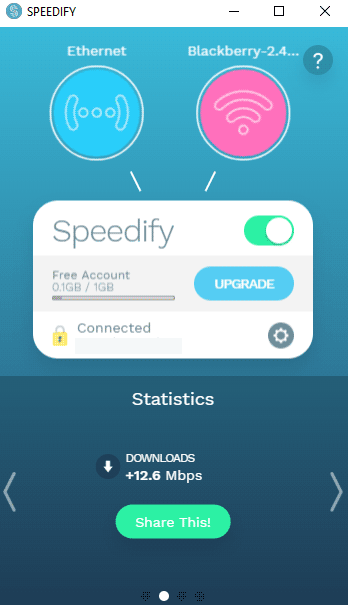 Speedify application user interface.