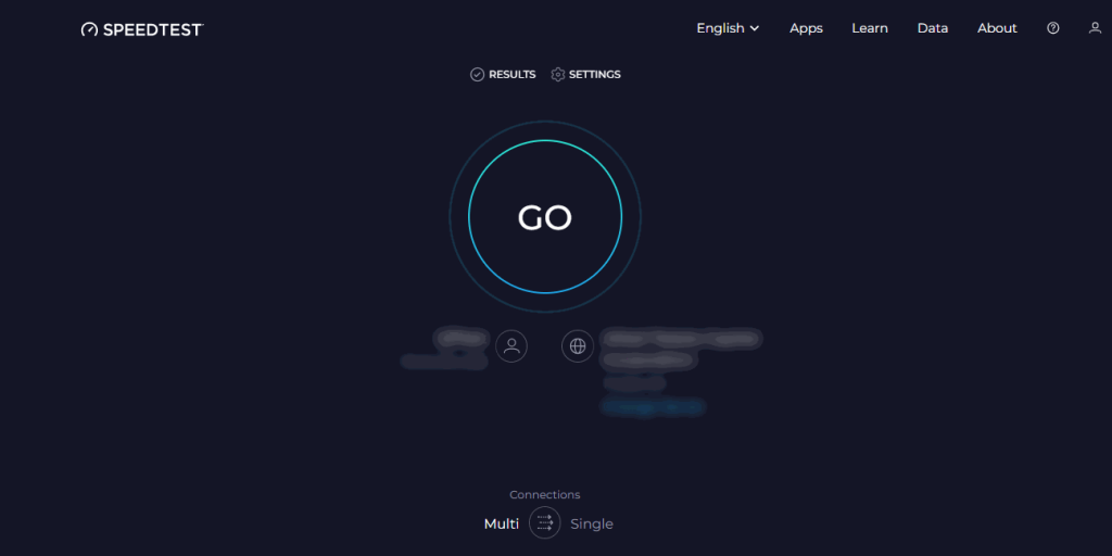 Speedtest website main page.