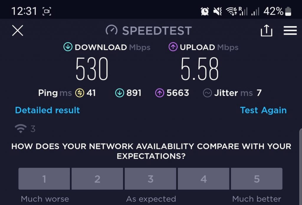 Speed test result two with the 5G Hub.