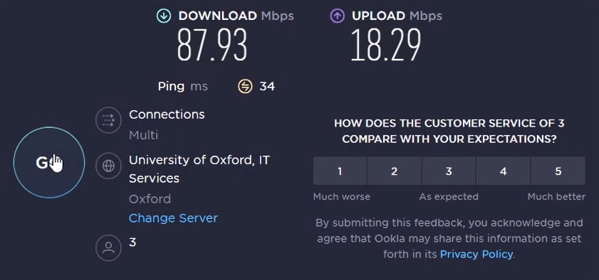 Ethernet speed test result.