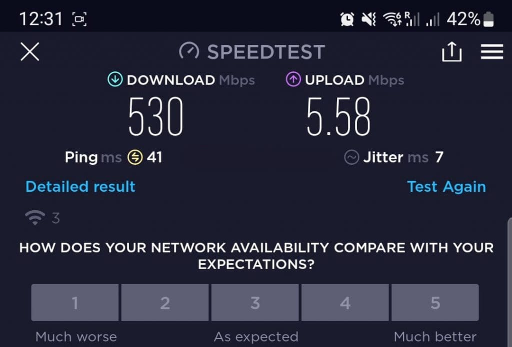 WiFi speed test result.