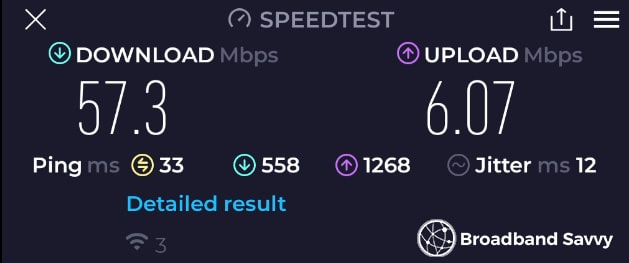 Three 5G MiFi medium distance speed test.