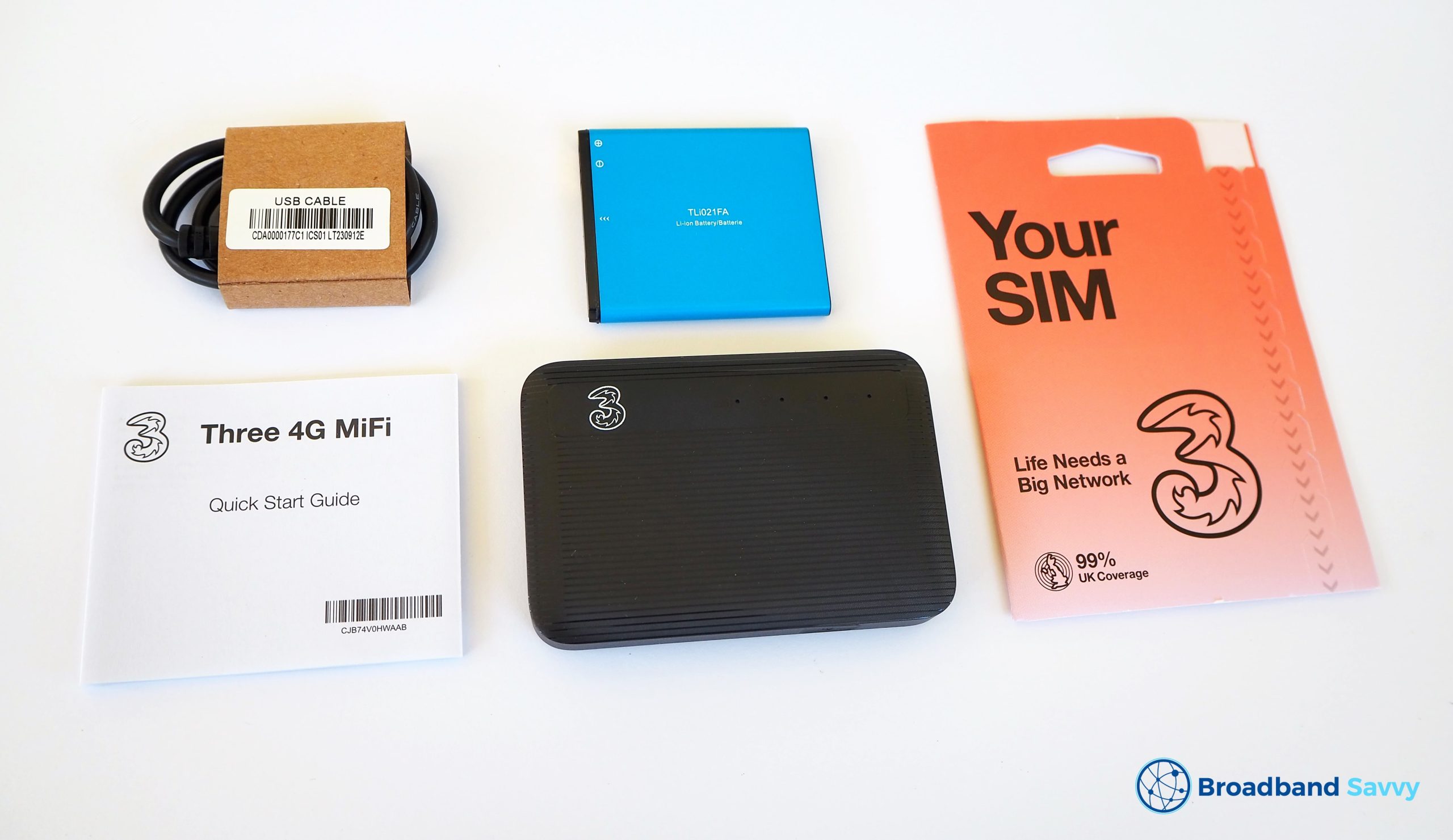 Three TCL MiFi device with box contents.