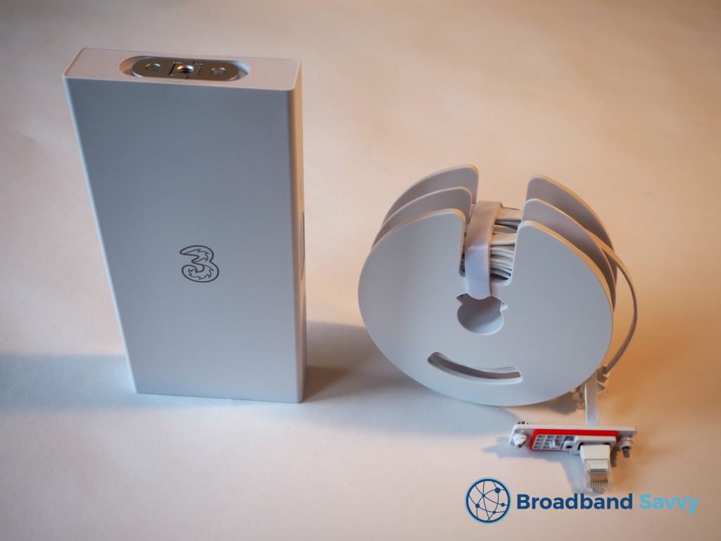 Three 5G Outdoor Hub router with cable spool.