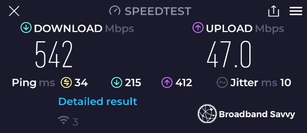 Three 5G Outdoor Hub close-range speed test.